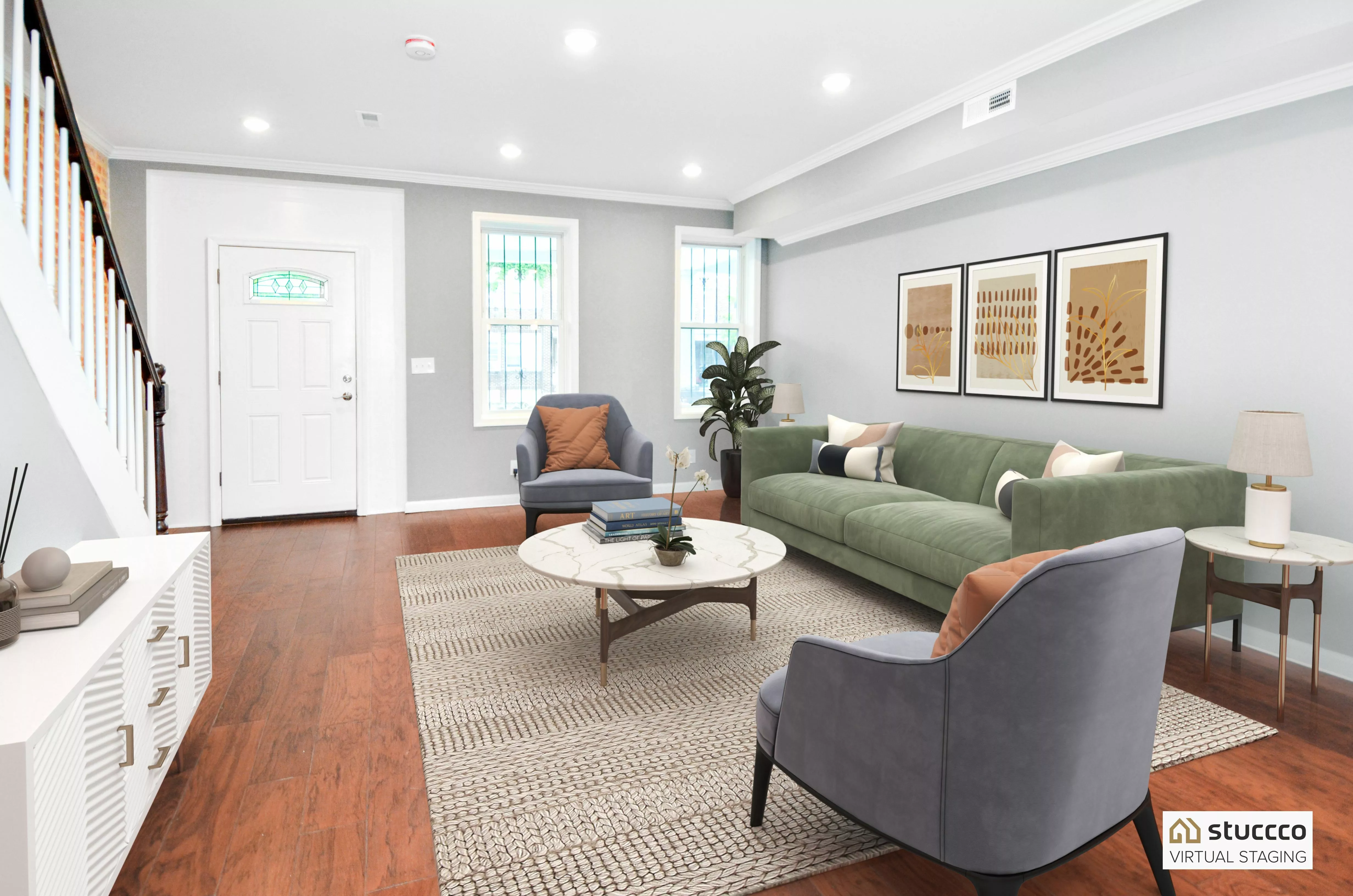 after Stuccco virtual staging living room and dining room