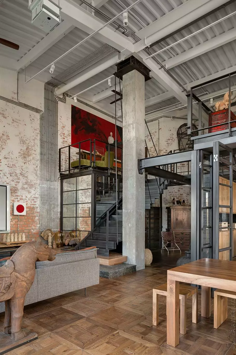 open concept industrial interior design example