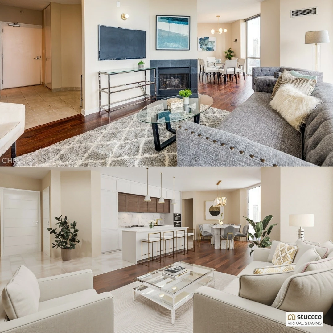 Sample virtual staging photos with virtual furniture replacement