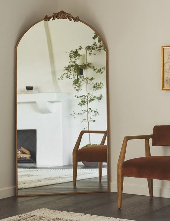 large floor mirror in bedroom