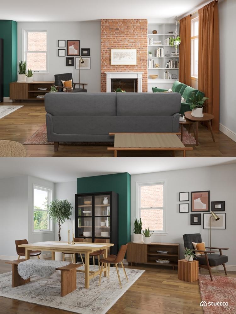 dining and living area layout