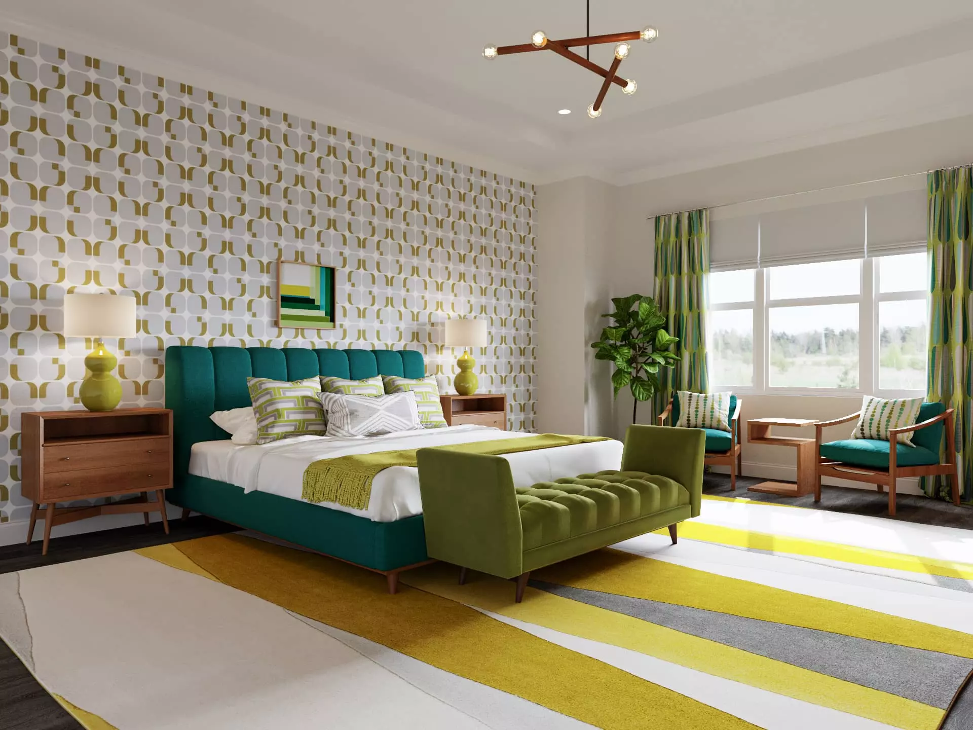 Colorful modern coastal bedroom Stuccco online interior design