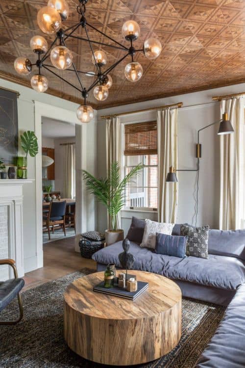 modern light fixure in living space