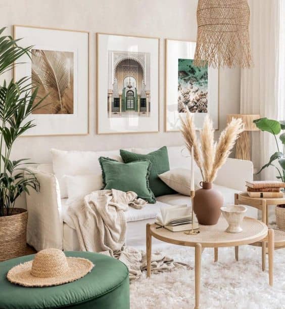 large art display on living room wall