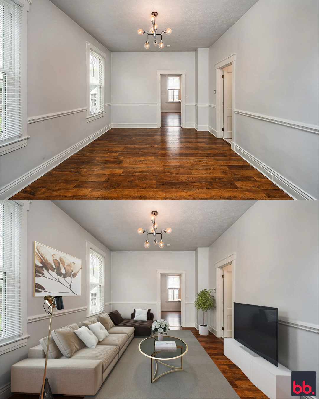 living room photo virtually staged by BoxBrownie