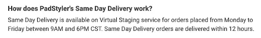 Padstylers delivery time
