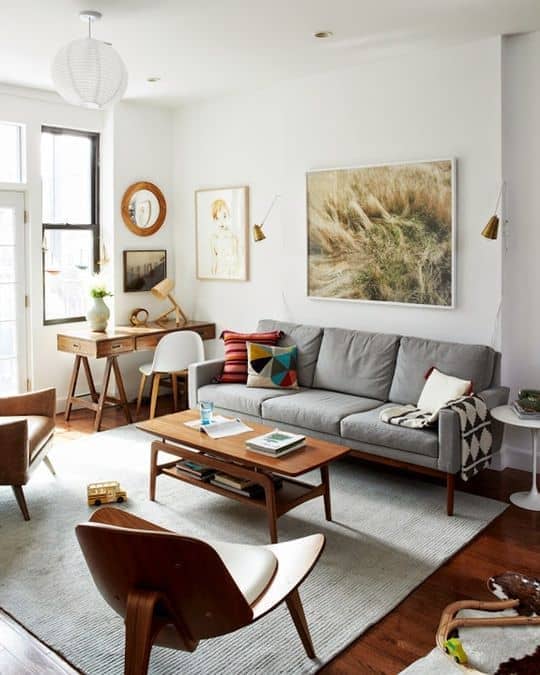 living room with office area
