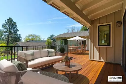 ome exterior design, virtually staged deck for curb appeal