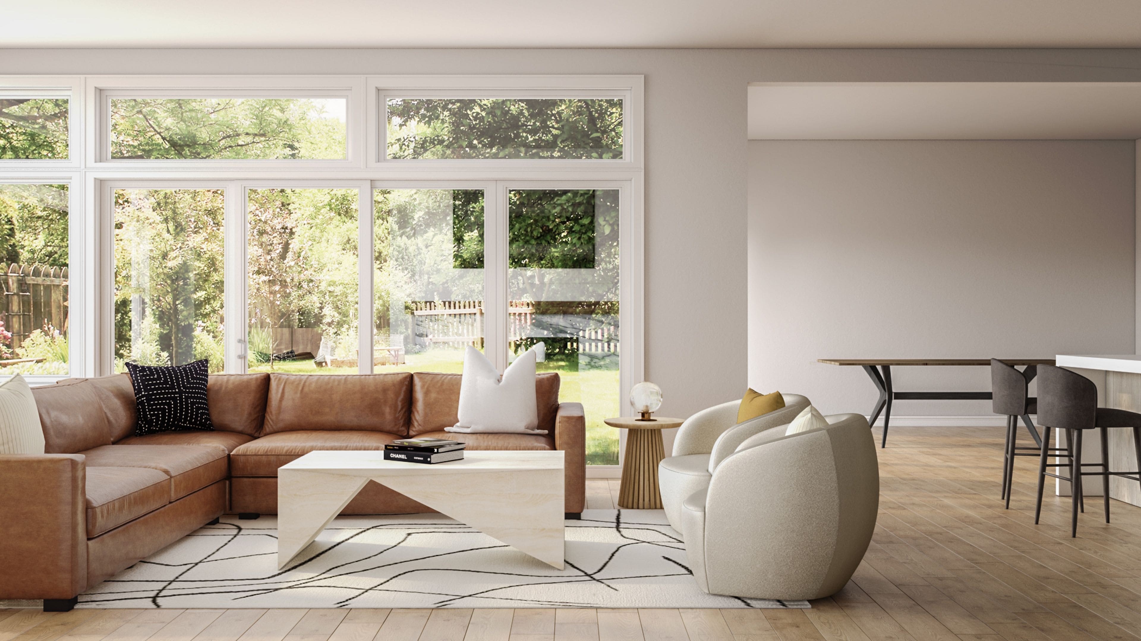 l shaped living room open concept layout