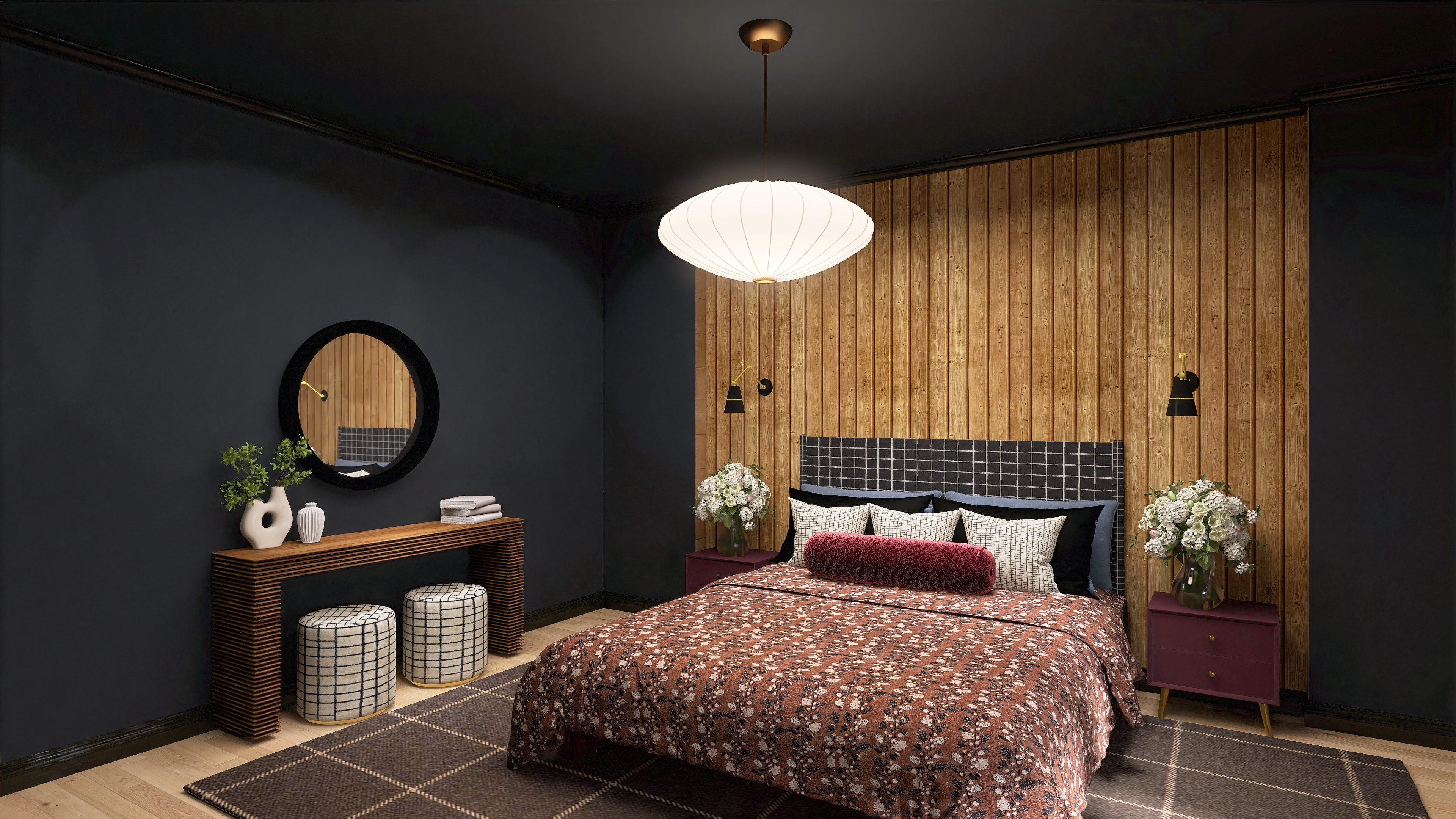 Moody Patterned Bedroom