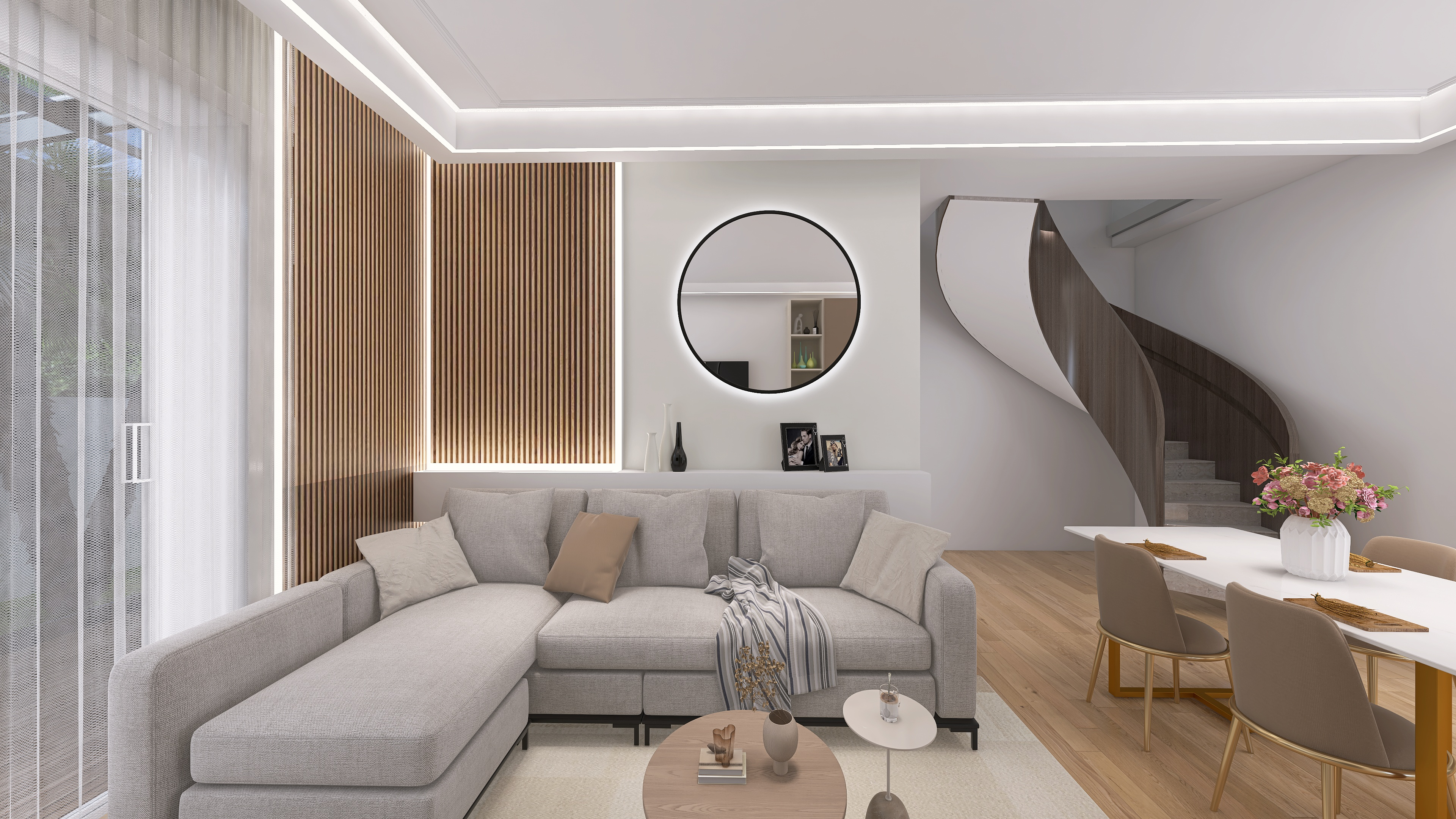 Modern Living Room with Warm Wood Accents