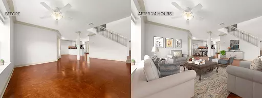 Example of Styldod living room furniture, staging design problems
