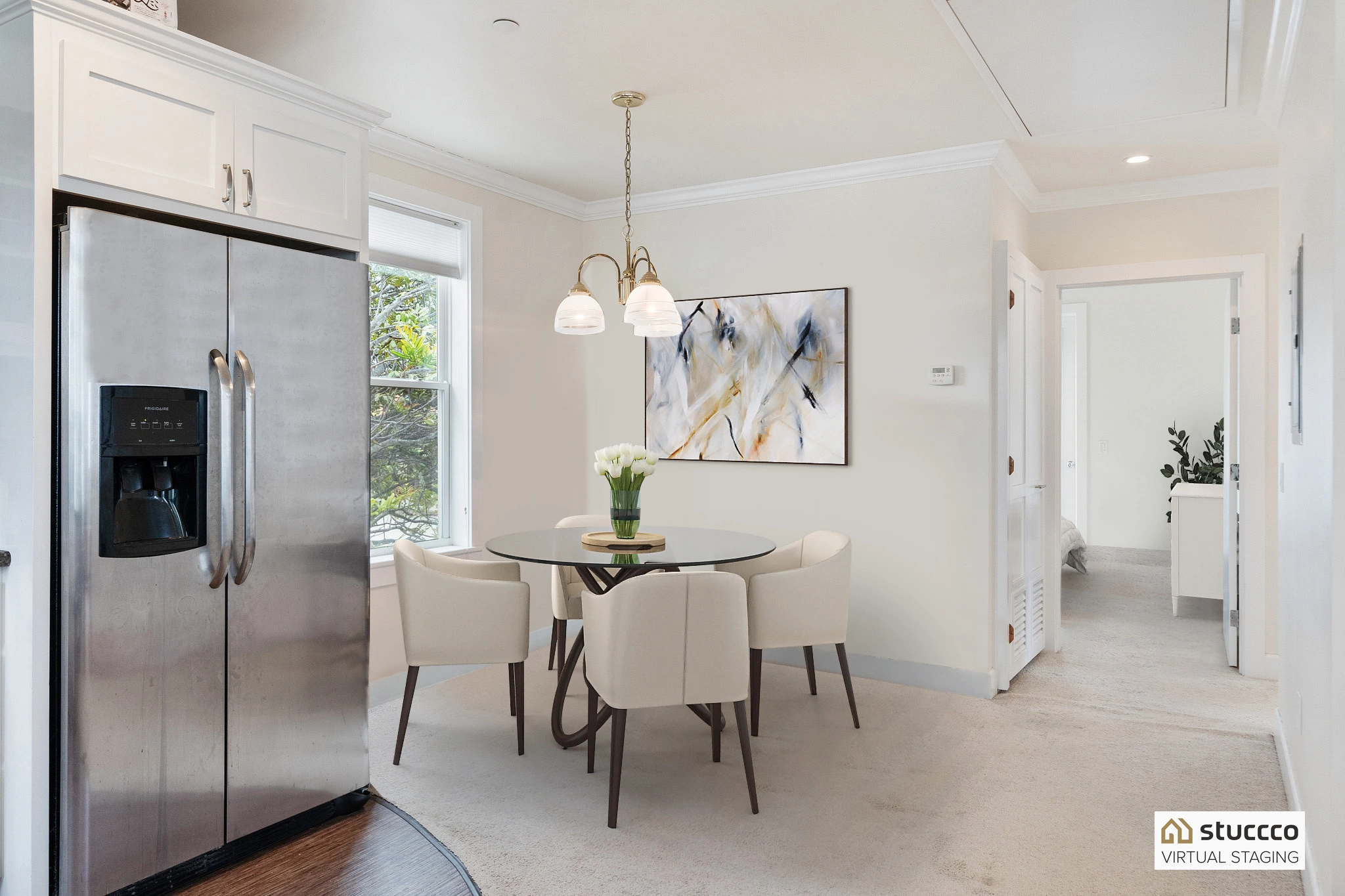Decluttered dining room before and after virtual home staging