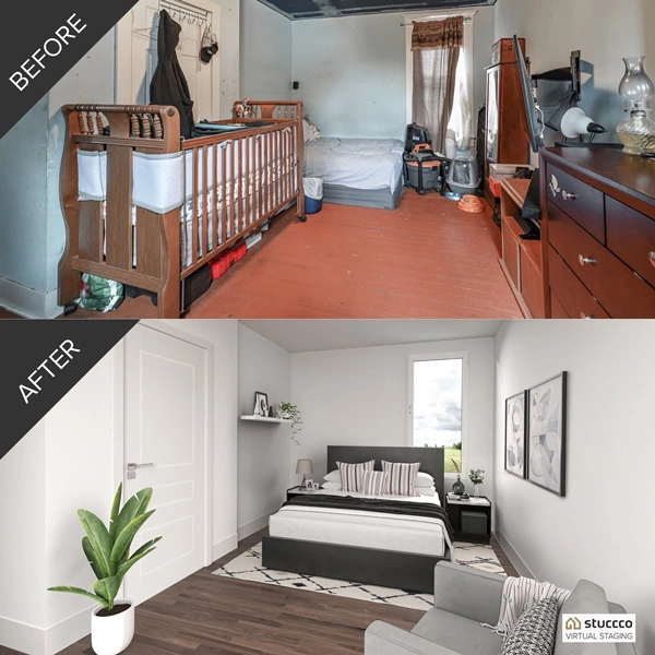 before and after master bedroom virtual staging