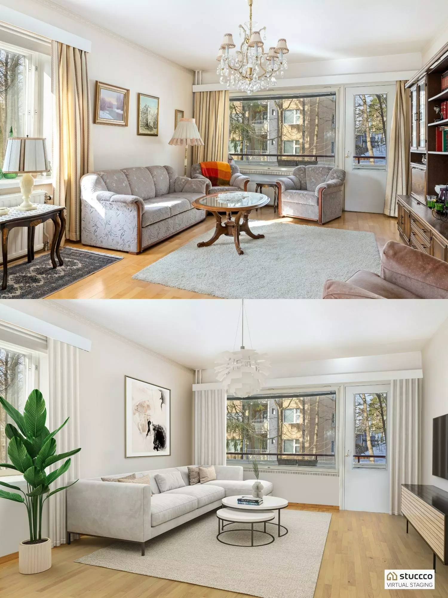 Living room before and after virtual home staging
