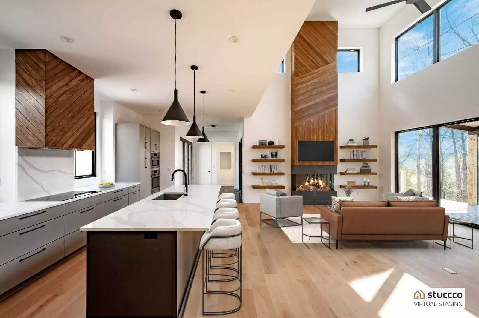 Hardwood flooring in the main living space