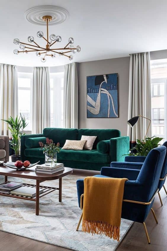living area with vibrant furniture colors