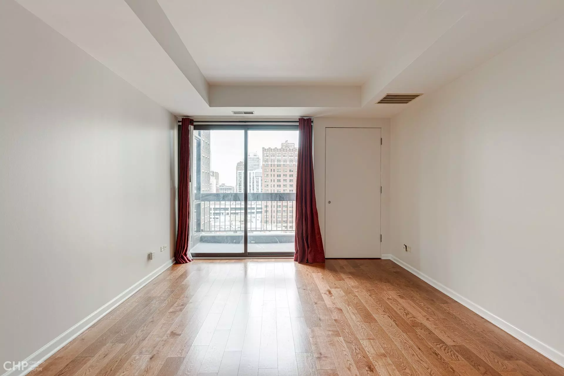 Sell vacant house, empty bedroom with curtains