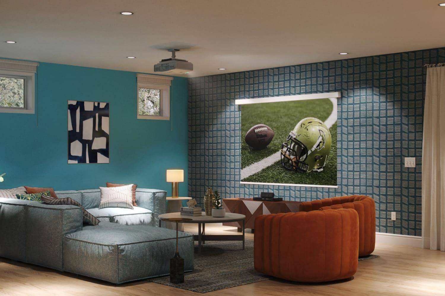 Example living room with wall paper, colorful design