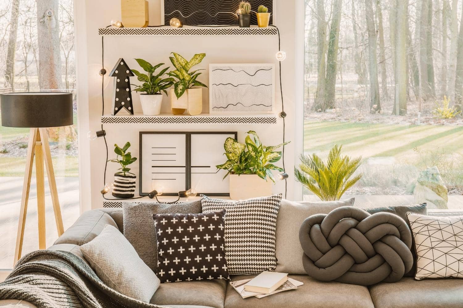 Living room decorating tips, example of adding greenery for texture