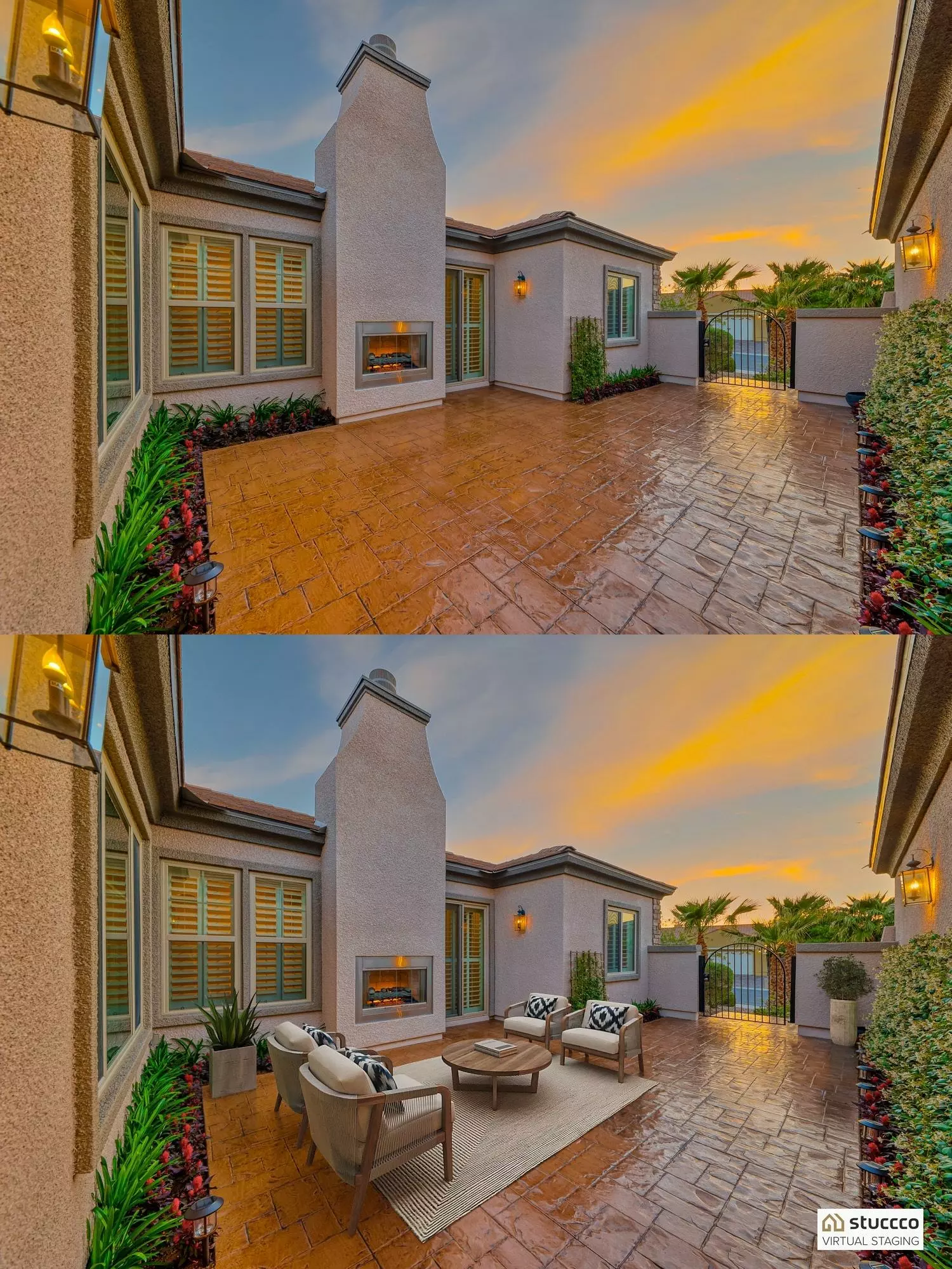 patio before and after home staging, outdoor living area