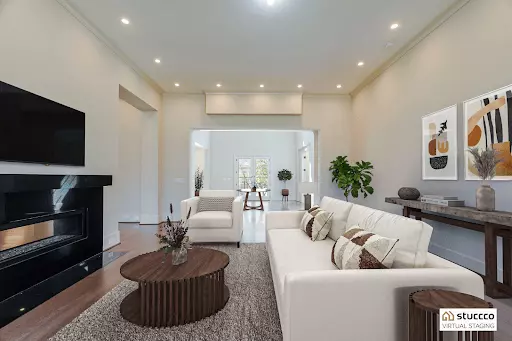 Example of virtually staged living and dining room