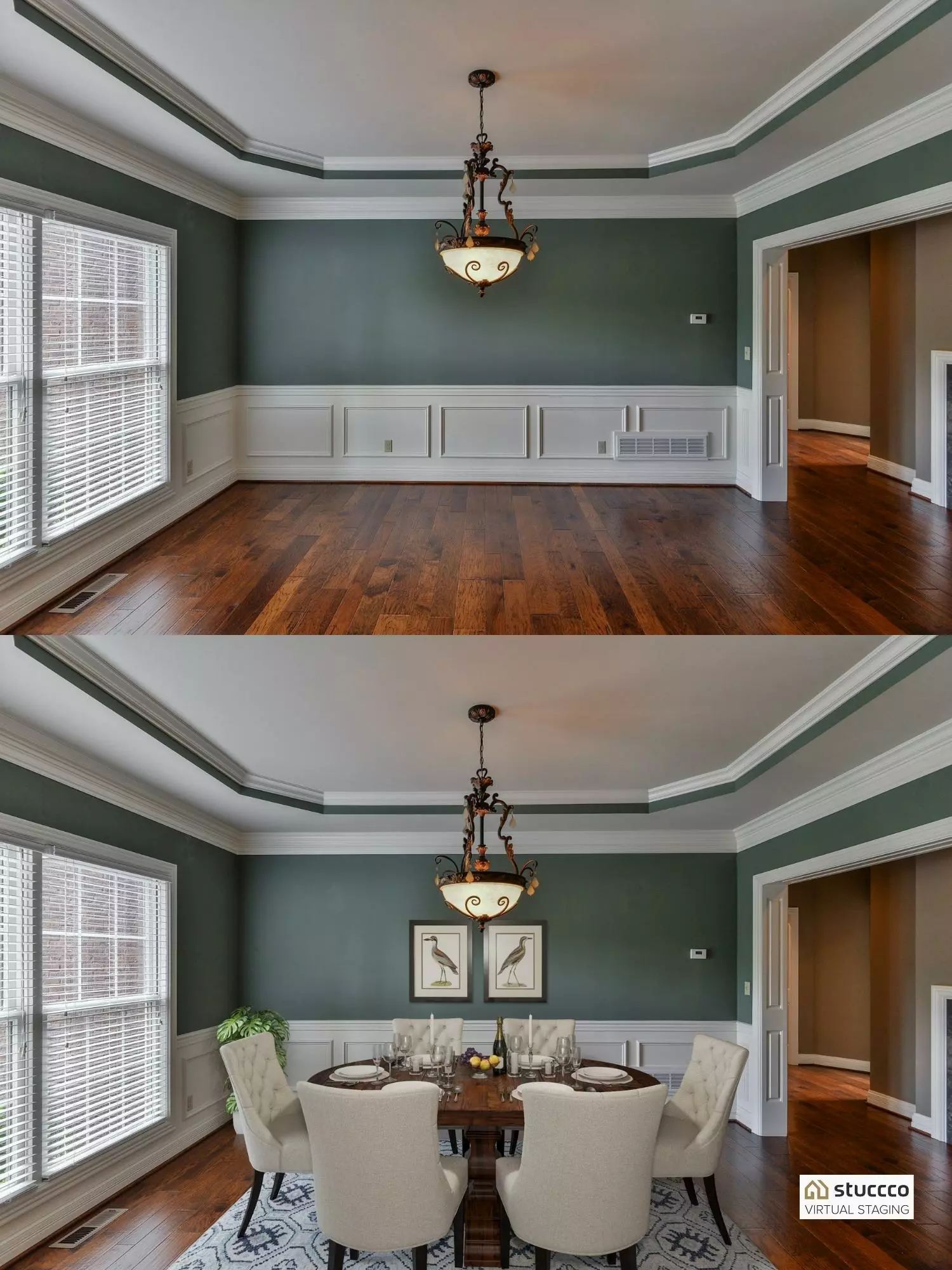 Dining area before and after virtual home staging