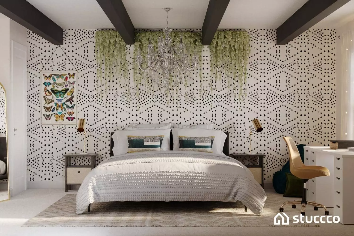 Stuccco online interior design bedroom example, multipurpose bedroom with desk