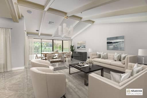 After virtually staged room by Stuccco, replace furniture