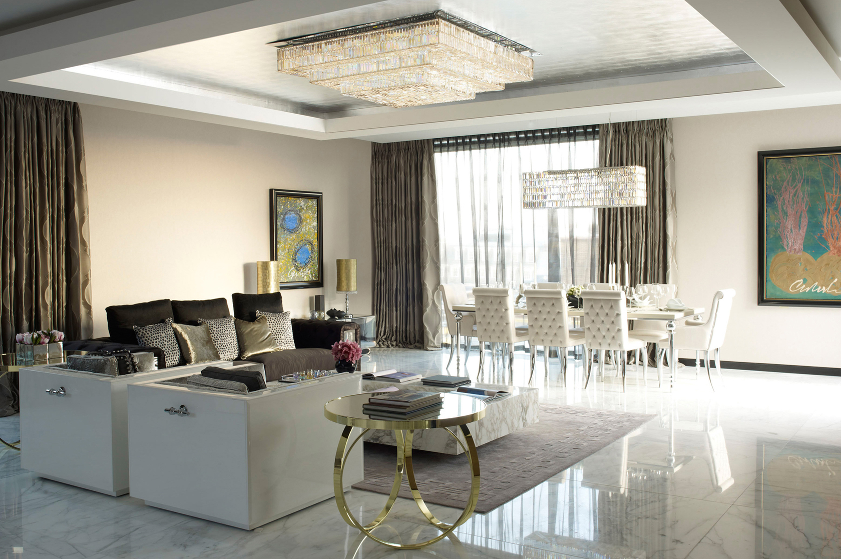 Art deco living and dining area