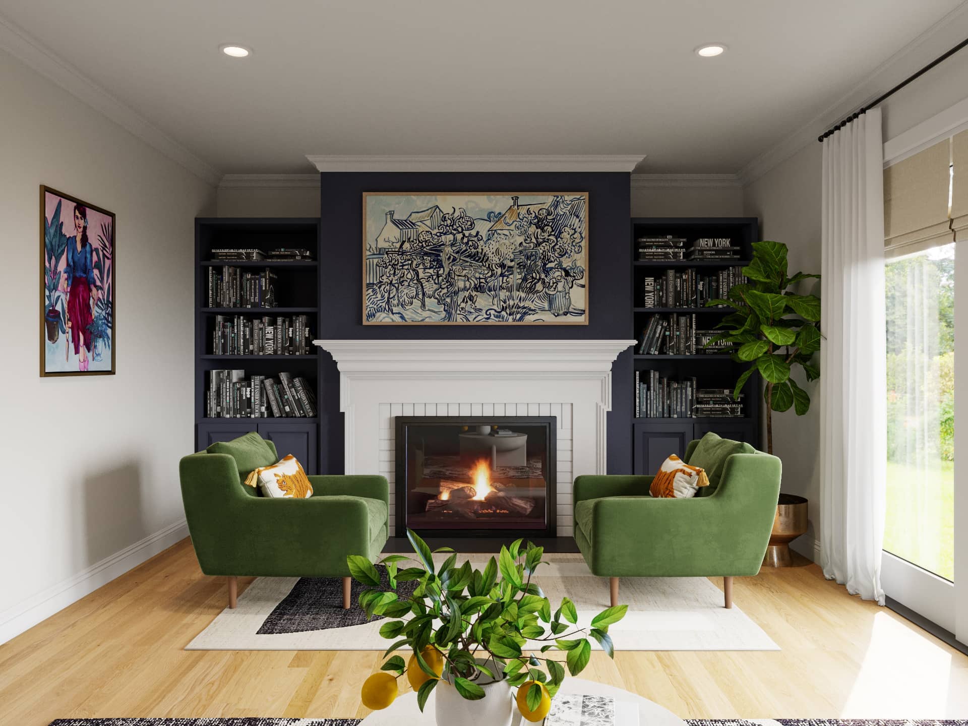 living room accent wall with fireplace