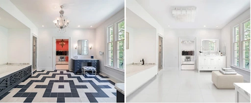 bathroom before and after virtual renovation with Stuccco