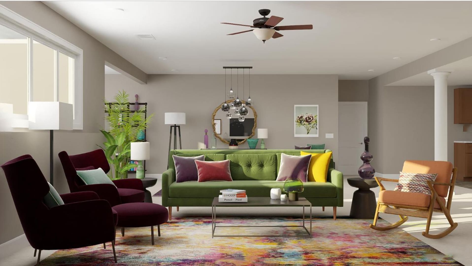colorful multipurpose living area